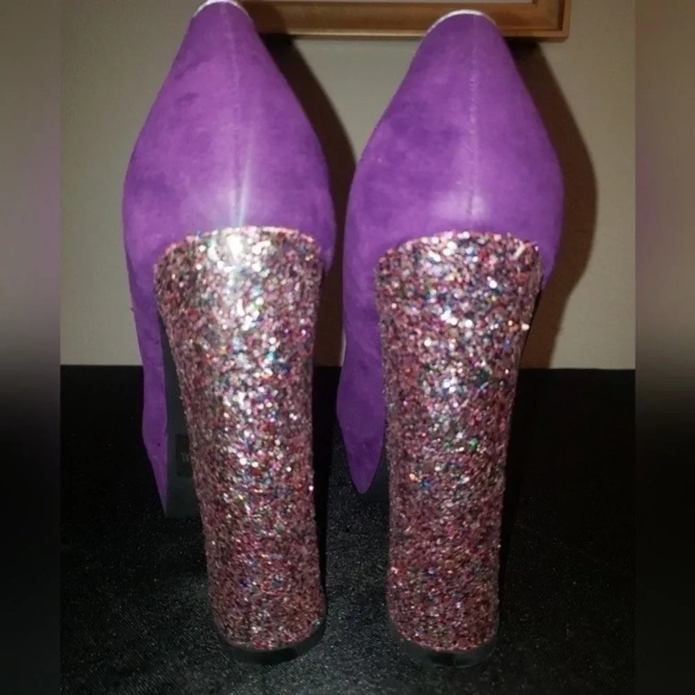 C Label Purple Suede Platform Glitter Heels Size 6.5